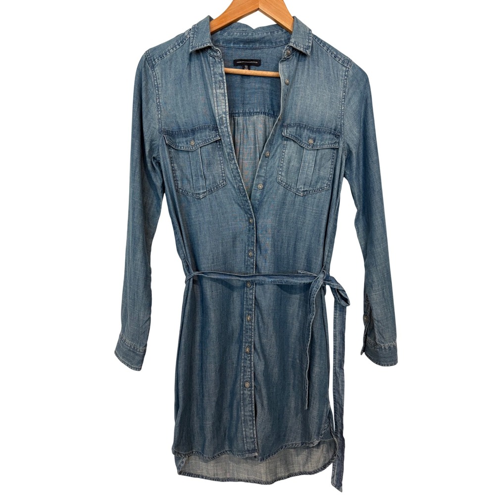 AEO Chambray Western Cowgirl Coastal Indie Blue Lyocell Denim Shirt Dress XXS